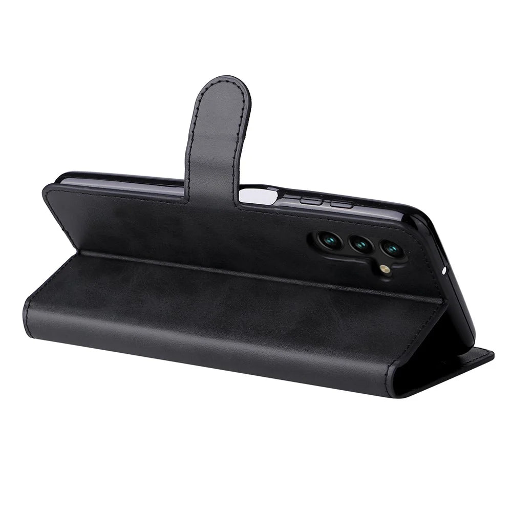 Classic Stand Flip Cover PU Leather Magnetic Closure Anti-Scratch Wallet Phone Case for Samsung Galaxy A13 5G / A04s 4G (164.7mm) - Black - 6