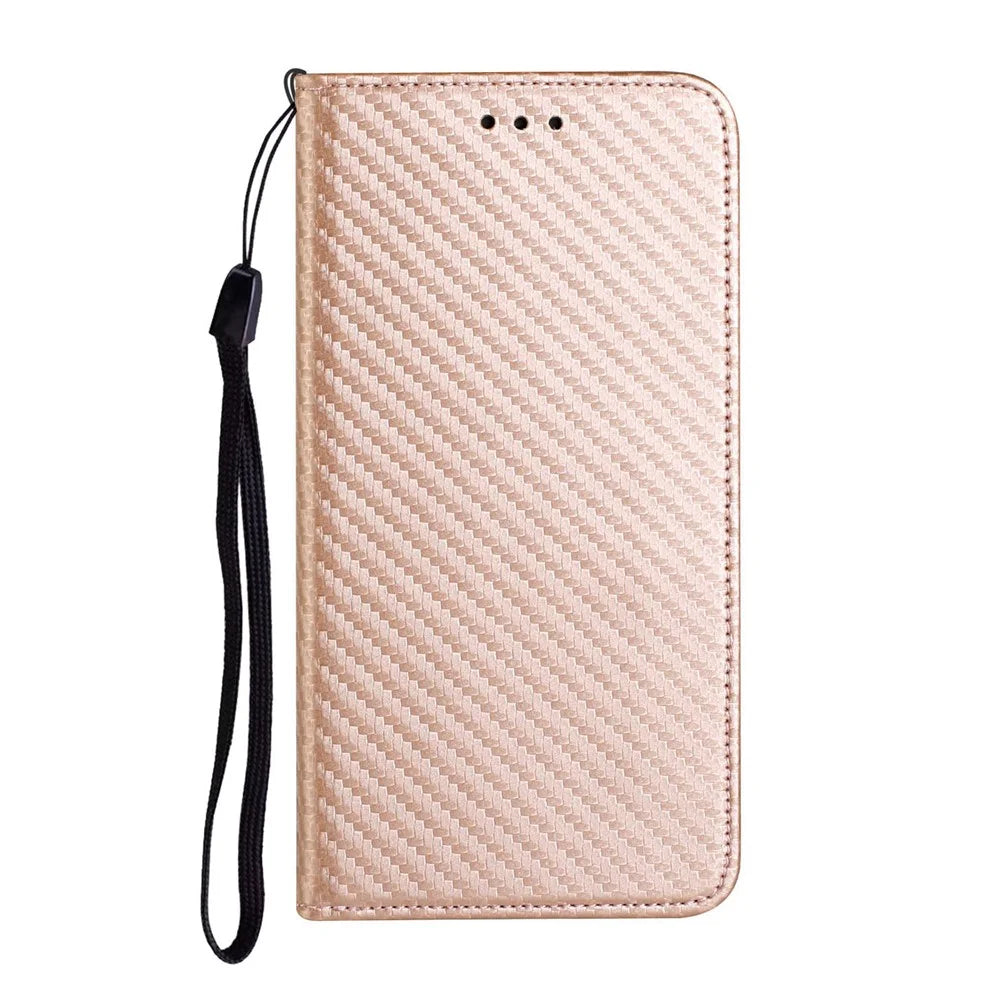 Auto-absorbed Carbon Fiber Texture Stand Wallet Leather Case Cover with Hand Strap for Samsung Galaxy A52 5G / A52s 5G / A52 4G - Rose Gold - 2