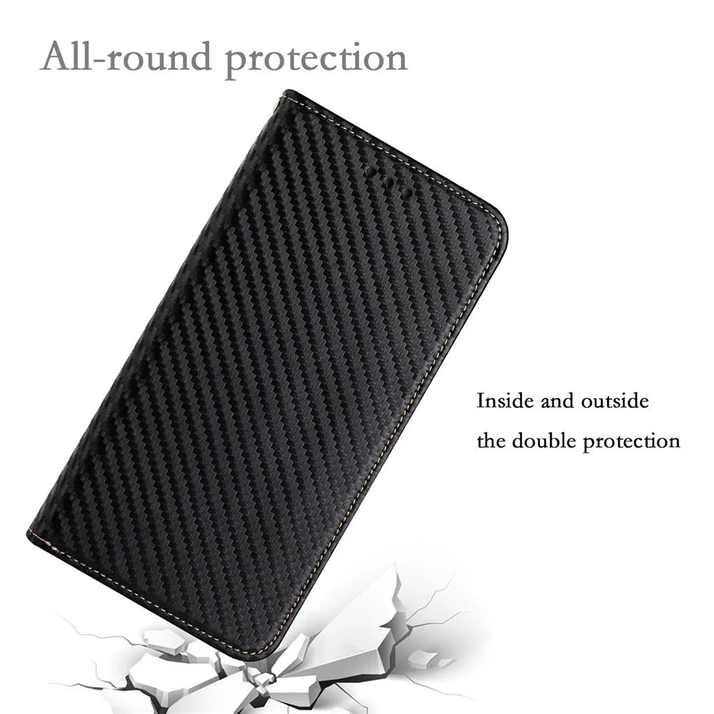 For Samsung Galaxy S22 5G Carbon Fiber Texture Stand Wallet Design Auto-absorbed Leather Case Cover with Hand Strap - Black - 7