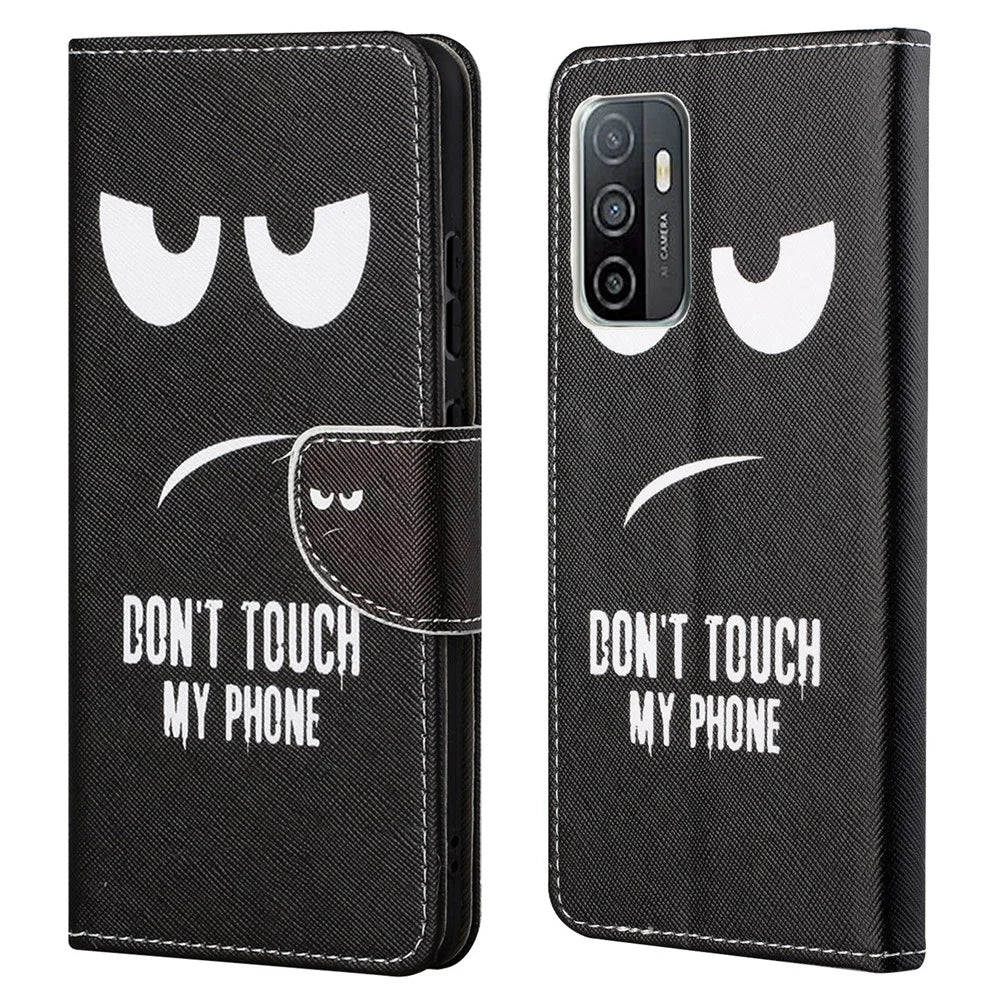 Cross Texture Pattern Printing Protective Leather Phone Cover with Wallet Stand for Samsung Galaxy A33 5G - Don't Touch My Phone - 1
