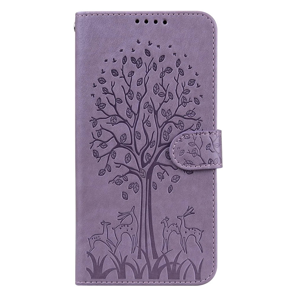 Deer Tree Pattern Imprint PU Leather Wallet Stand Phone Protective Case Cover for Samsung Galaxy A33 5G - Purple - 2