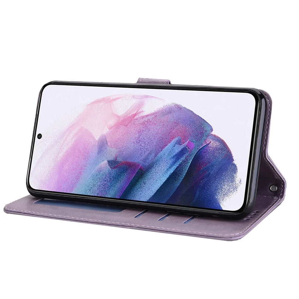 Deer Tree Pattern Imprint PU Leather Wallet Stand Phone Protective Case Cover for Samsung Galaxy A33 5G - Purple - 5