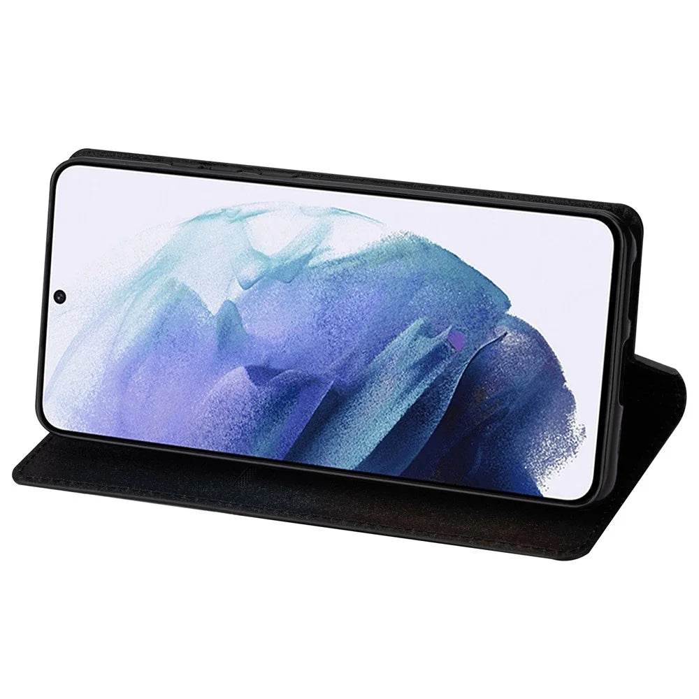 Ultra-thin Glitter Sequin PU Leather Magnetic Auto-absorbed Phone Case Stand Cover with Card Slot for Samsung Galaxy S22 5G - Black - 4