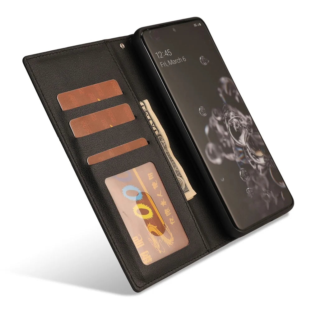 Ultra-thin Detachable Drop-proof Leather Wallet Phone Protective Case Cover for Samsung Galaxy S22 Ultra 5G - Black - 4