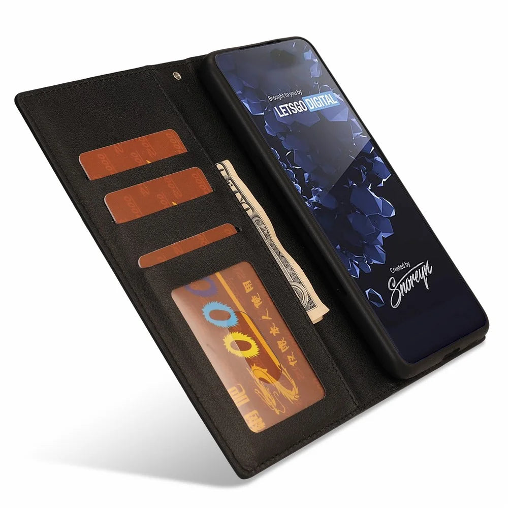 Stylish Well-protected Ultra-thin Detachable Leather Case Built-in Metal Sheet Wallet Anti-fall Phone Cover for Samsung Galaxy S21 FE 5G/S21 Fan Edition - Black - 5