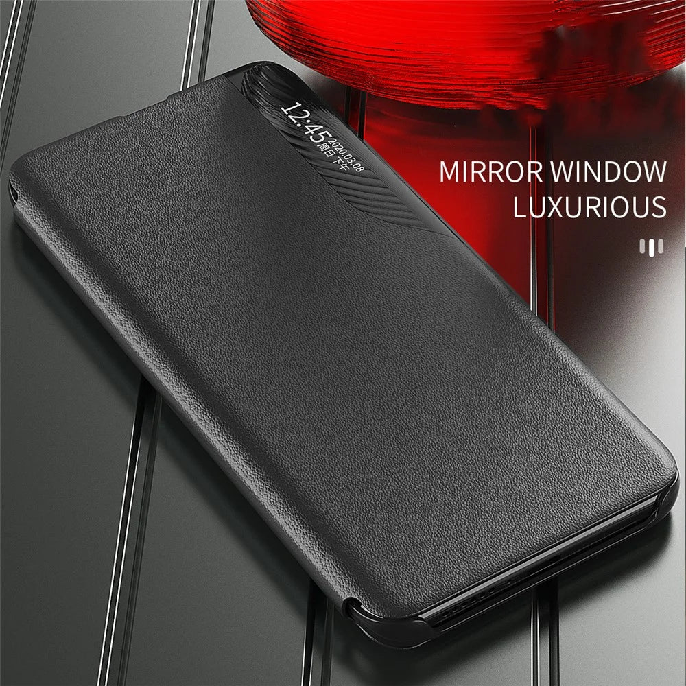 Case View Window PU Leather Stand Cover for Samsung Galaxy S22 Ultra 5G - Black - 5