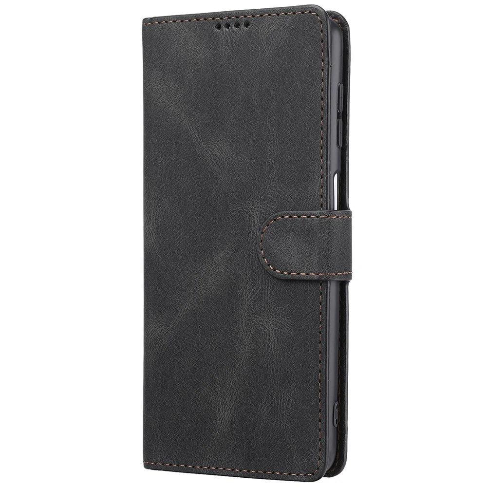 Classic Style PU Leather Flip Folio Case Wallet Stand Magnetic Protective Cover with Strap for Samsung Galaxy A22 4G (EU Version) / M32 (Global Version) - Black - 2