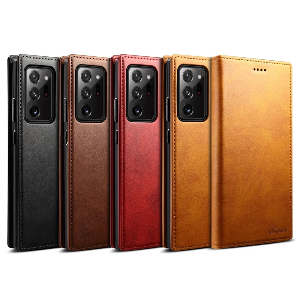 SUTENI Magnetic Auto Closing Folio Flip Leather Case Cover with Stand Wallet for Samsung Galaxy Note20 Ultra 5G - Khaki - 6