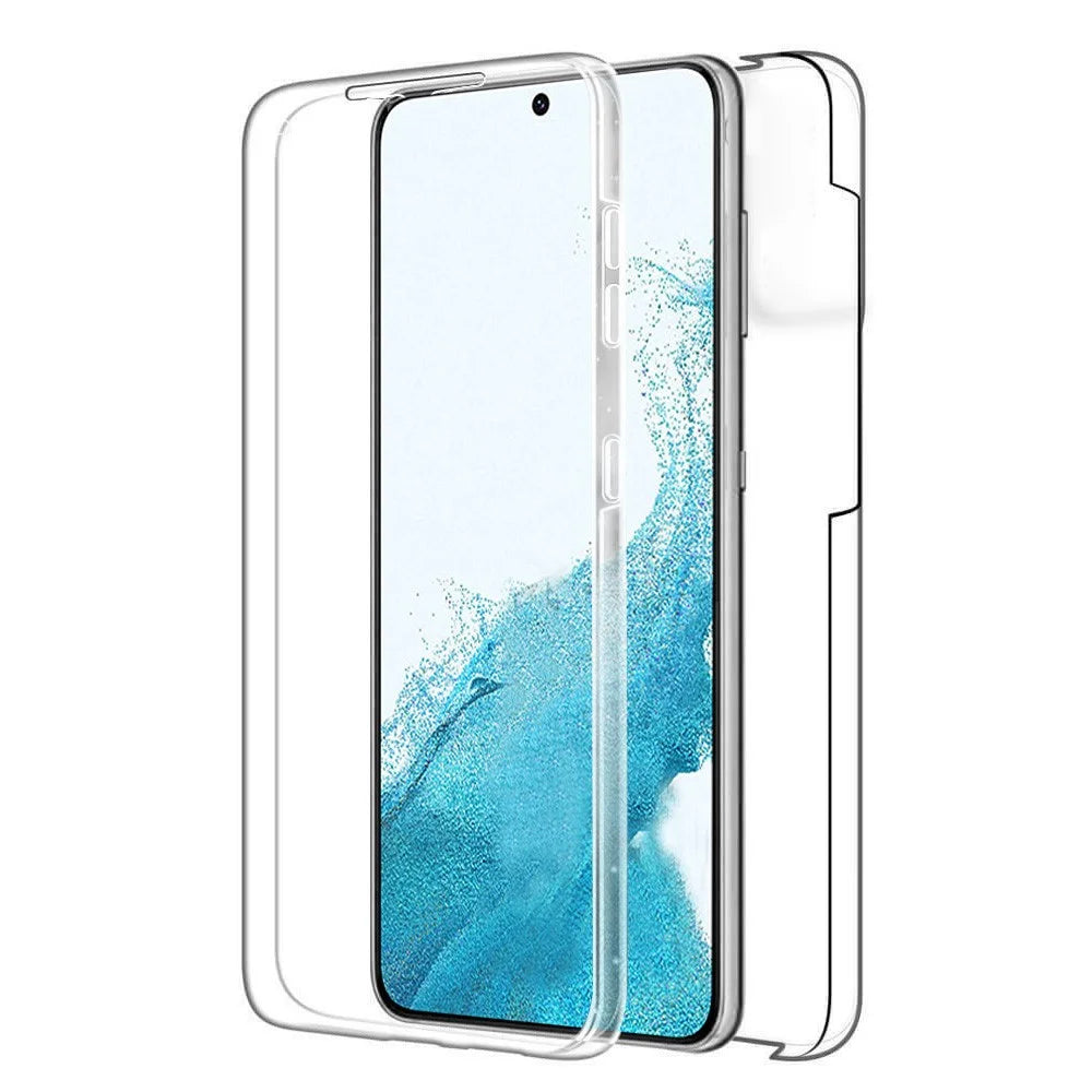 Scratch-resistant Phone Shell Clear 2-in-1 Hard PC Back+PET Front Cover+TPU Edge Hybrid Phone Case for Samsung Galaxy S22 5G - 1