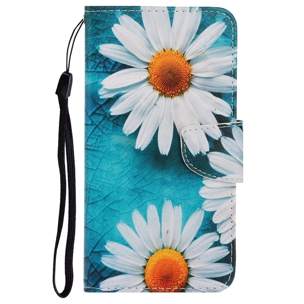 PU Leather + TPU Phone Case Pattern Printing Stand Wallet Protective Shell with Strap for Samsung Galaxy A53 5G - Chrysanthemum - 2