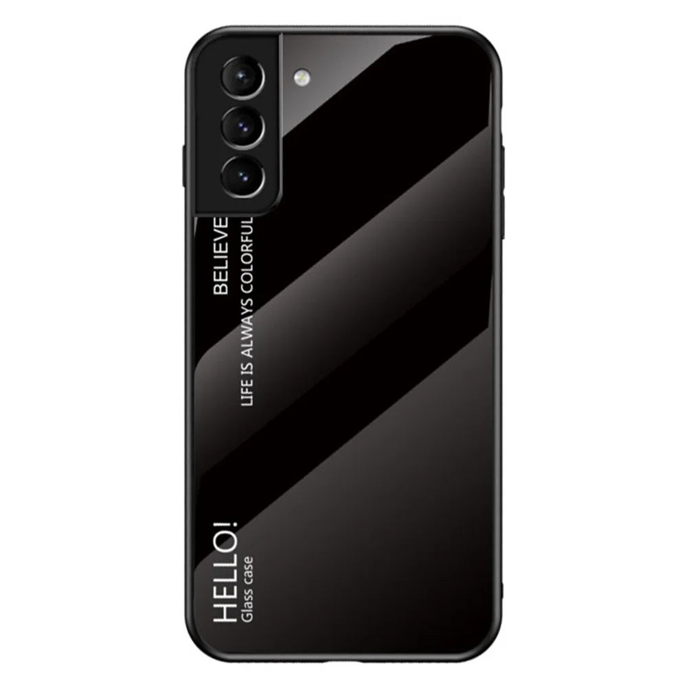 Gradient Color Tempered Glass Shockproof Hybrid Cover Phone Case for Samsung Galaxy S22 5G - Black - 1