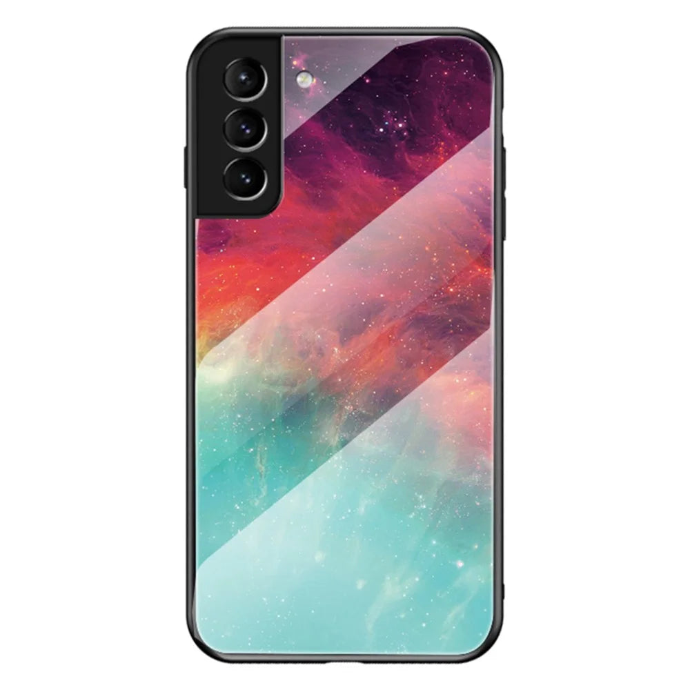 Starry Sky Style Anti-scratch Tempered Glass + TPU + PC Phone Case Hybrid Cover for Samsung Galaxy S22 5G - Color Starry Sky - 1
