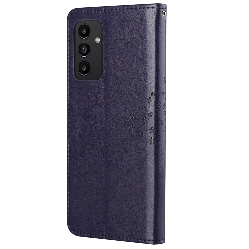 For Samsung Galaxy A13 4G Owl Tree Pattern Imprinted Magnetic Clasp PU Leather Phone Case Stand Wallet Cover with Strap - Dark Purple - 3