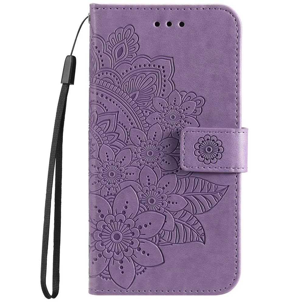 For Samsung Galaxy A03 (166.5mm) Case Floral Pattern PU Leather Wallet Stand Phone Cover - Purple - 2