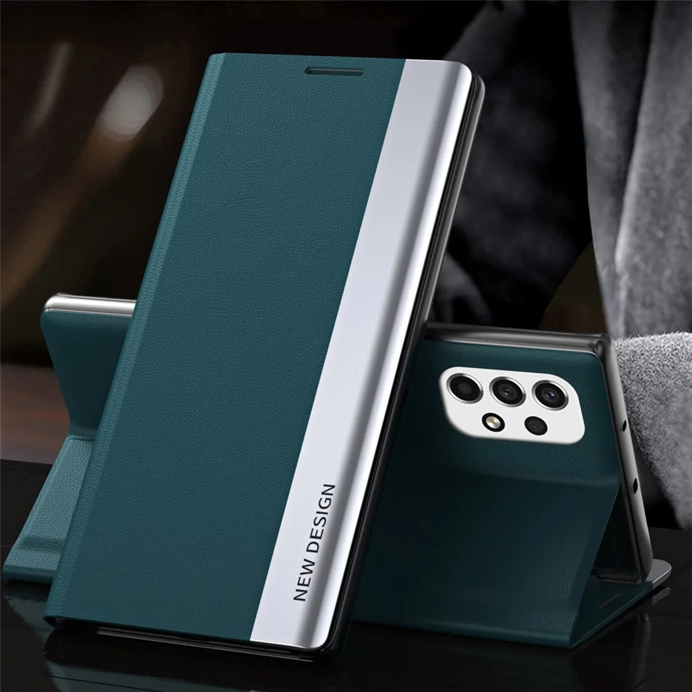 Auto Absorption PU Leather Foldable Stand Phone Case Shell for Samsung Galaxy A53 5G - Green - 2