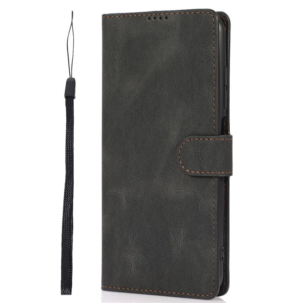 Stand PU Leather Wallet Case Magnetic Shockproof Cover with Wrist Strap for Samsung Galaxy A03s (164.2mm) - Black - 2