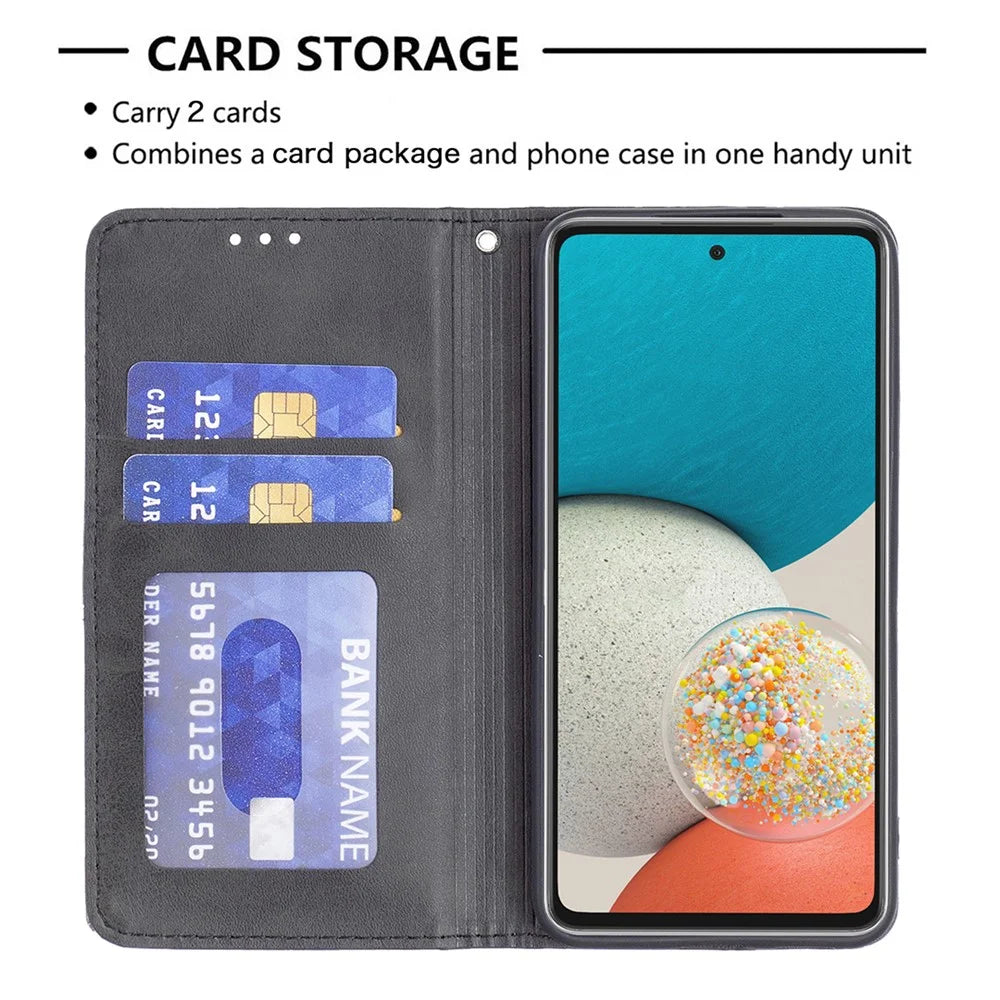 Fully-Wrapped Rhombus-Like Imprinted Magnetic Closure Card Slots Design Leather Phone Case with Stand for Samsung Galaxy A53 5G - Black - 6