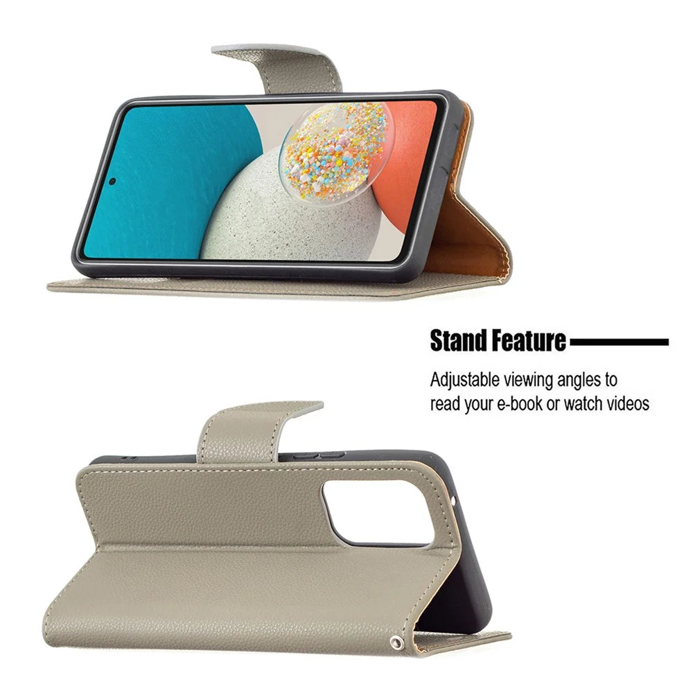 Solid Color Litchi Texture Shockproof Folio Flip Magnetic Closure Leather Case Cover with Wallet Stand for Samsung Galaxy A53 5G - Grey - 4