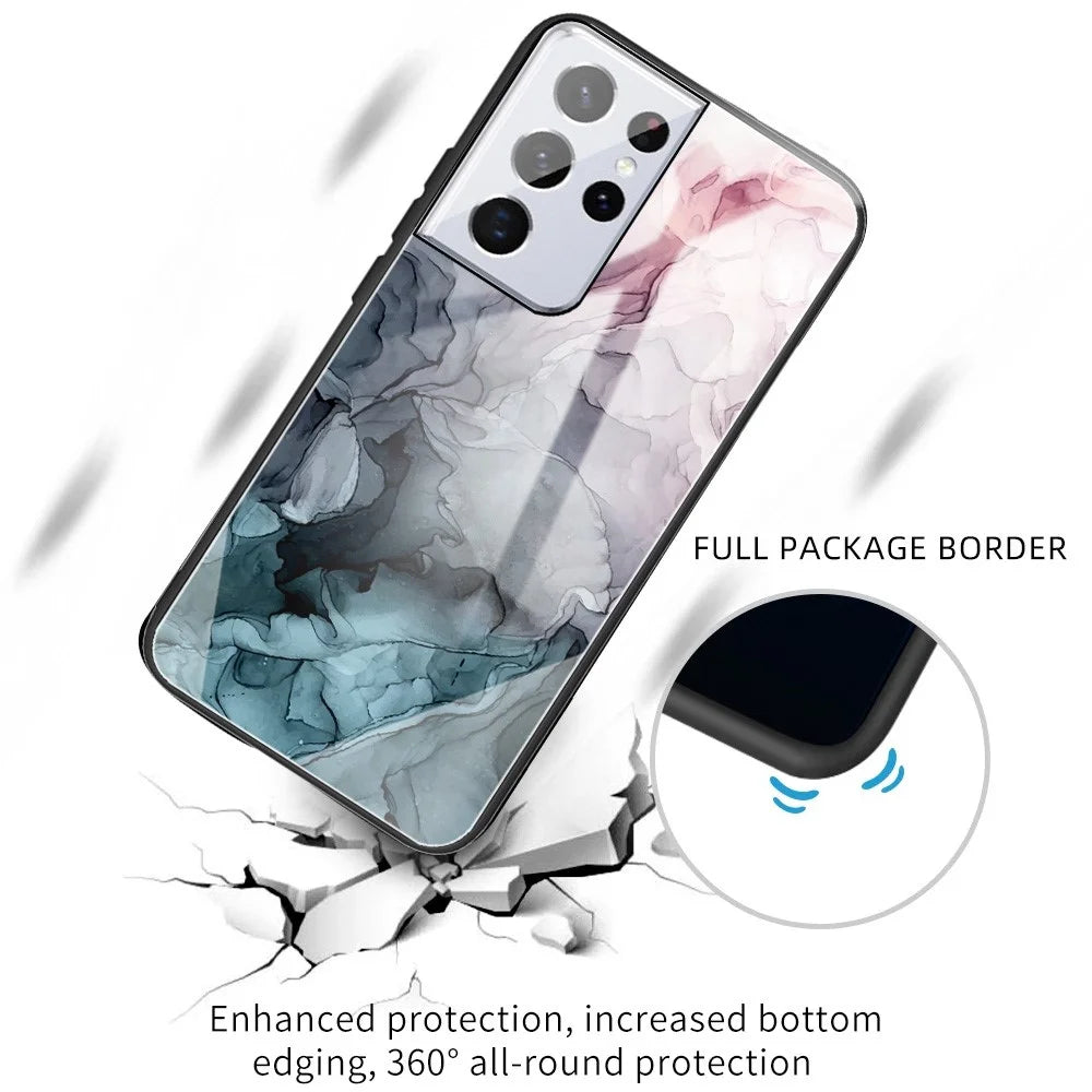 For Samsung Galaxy A33 5G Pattern Printing Soft TPU Bumper Frame Shockproof Tempered Glass Back Cover - Style A - 2