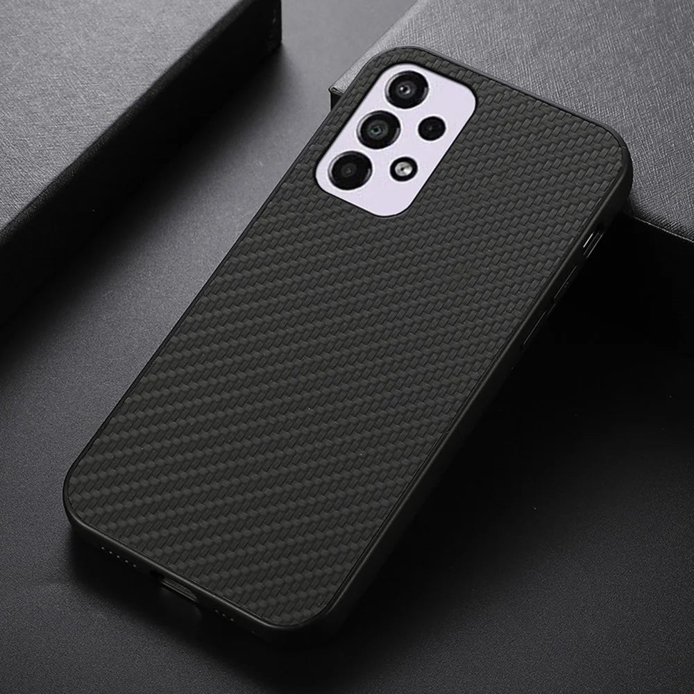 Carbon Fiber Texture PU Leather + PC + TPU Scratch-resistant Phone Case Shell for Samsung Galaxy A33 5G - Black - 2