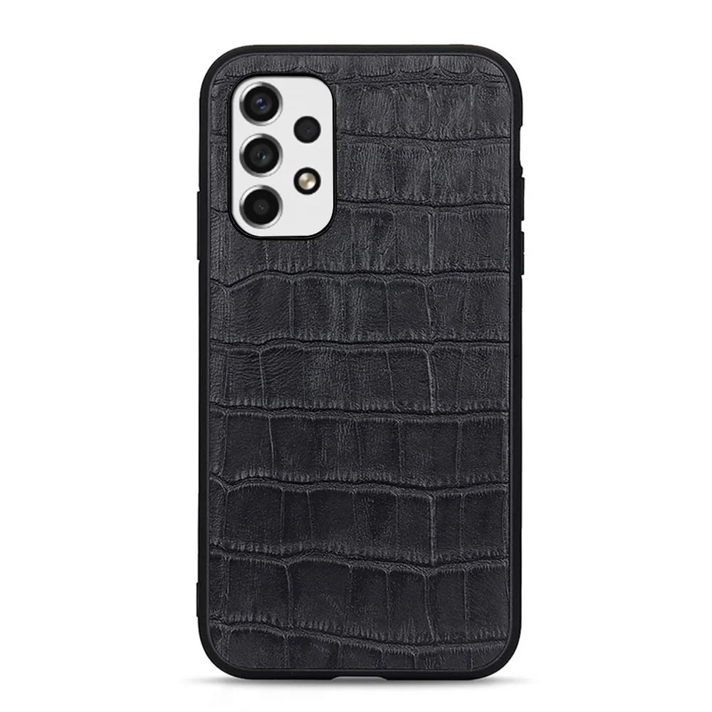 Genuine Leather Coated PC+TPU Case Crocodile Texture Anti-fall Cover for Samsung Galaxy A53 5G - Black - 1