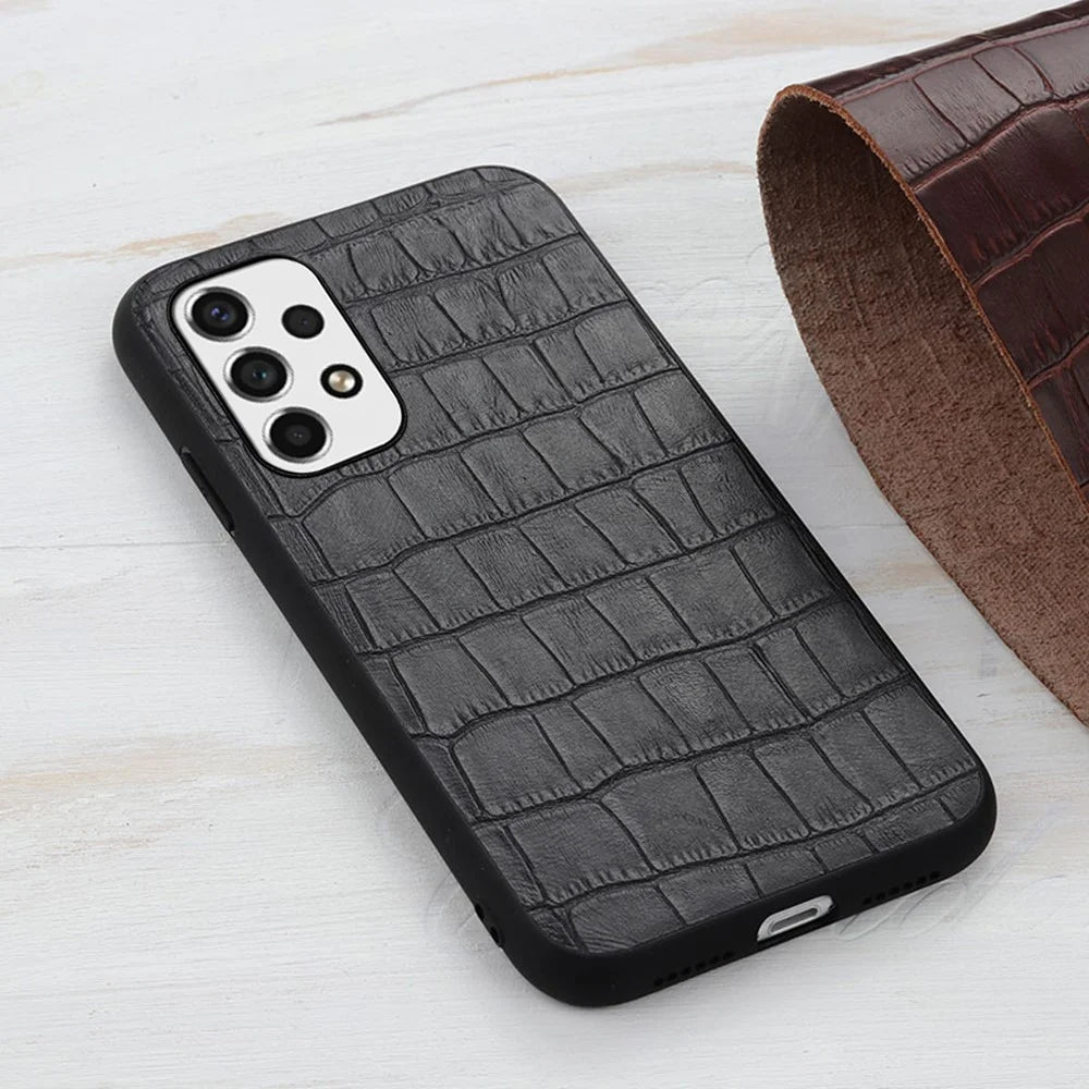 Genuine Leather Coated PC+TPU Case Crocodile Texture Anti-fall Cover for Samsung Galaxy A53 5G - Black - 3