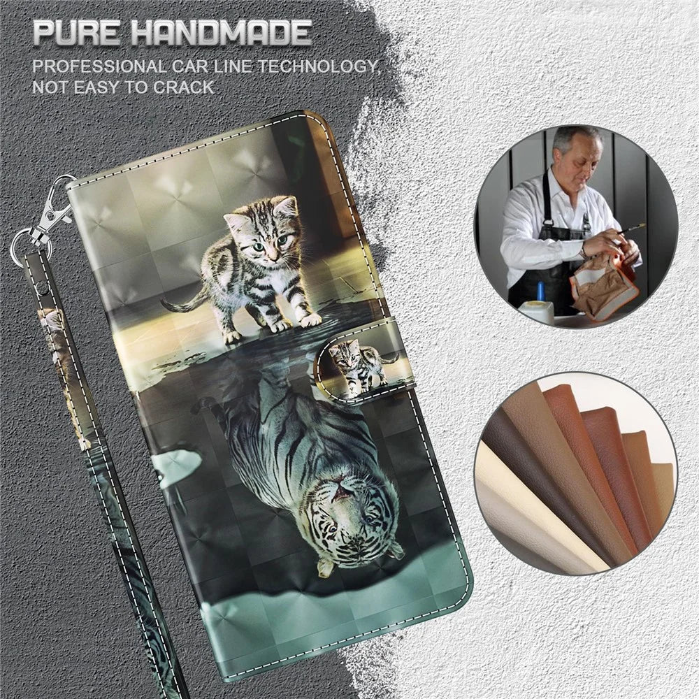For Samsung Galaxy A13 4G 3D Pattern Printing Scratch-resistant Phone Case PU Leather Stand Phone Protector with Wallet Strap - Cat and Tiger - 6