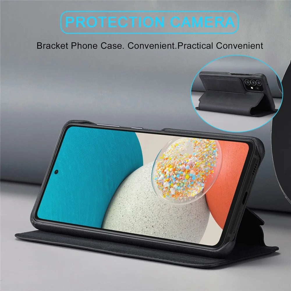 LC.IMEEKE Foldable Stand PU Leather Folio Flip Phone Case Cover with Card Slot for Samsung Galaxy A53 5G - Black - 5