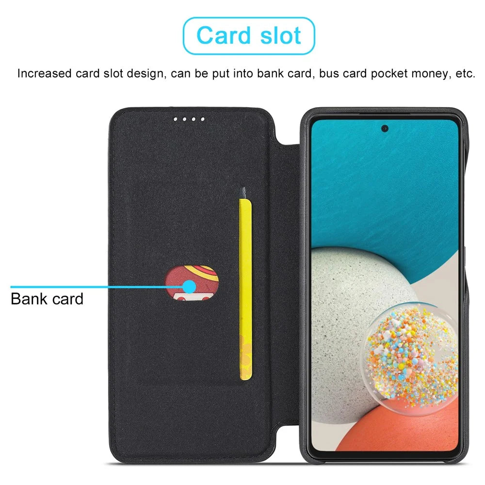 LC.IMEEKE Foldable Stand PU Leather Folio Flip Phone Case Cover with Card Slot for Samsung Galaxy A53 5G - Black - 6