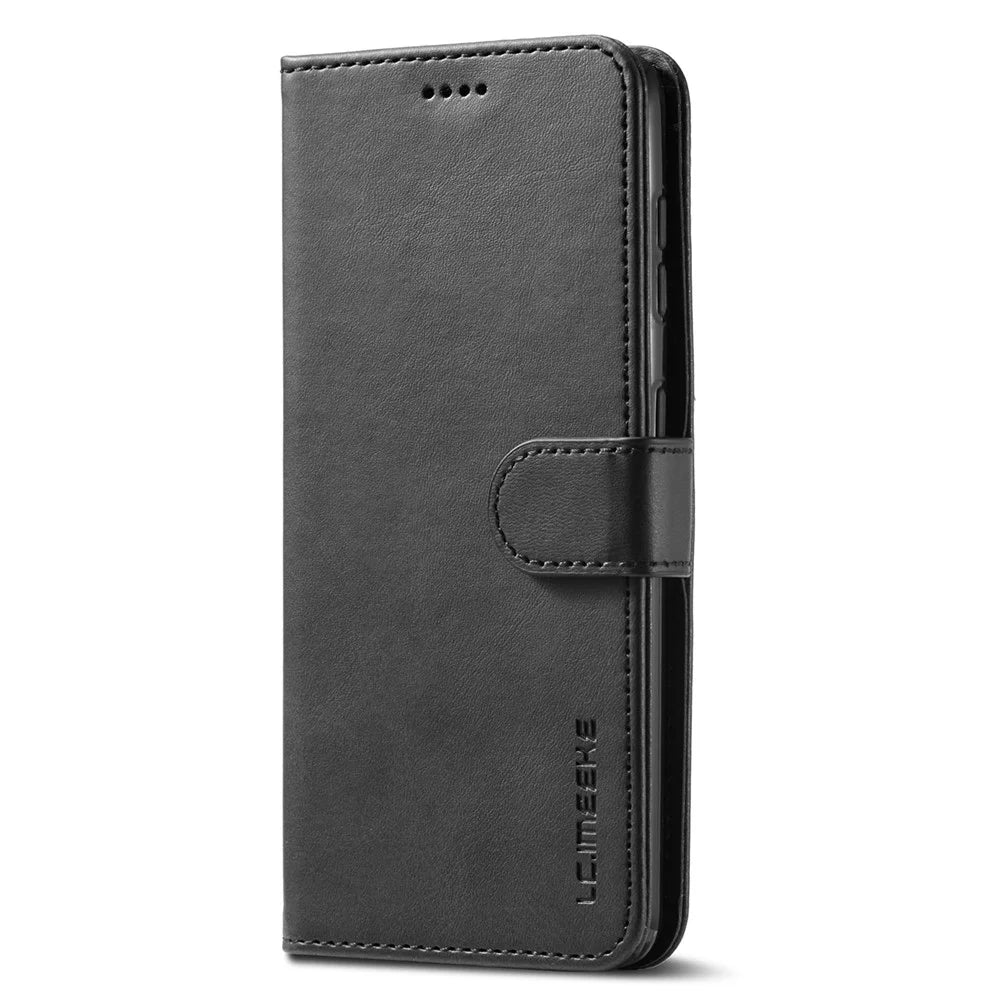 LC.IMEEKE Textured Wallet PU Leather Flip Folio Stand Case Mobile Phone Full Protection Case Cover for Samsung Galaxy S21 4G/5G - Black - 2