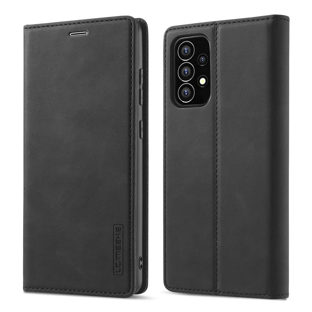 LC.IMEEKE Strong Magnetic Auto Closing PU Leather + TPU Stand Wallet Phone Case Phone Shell for Samsung Galaxy A53 5G - Black - 1
