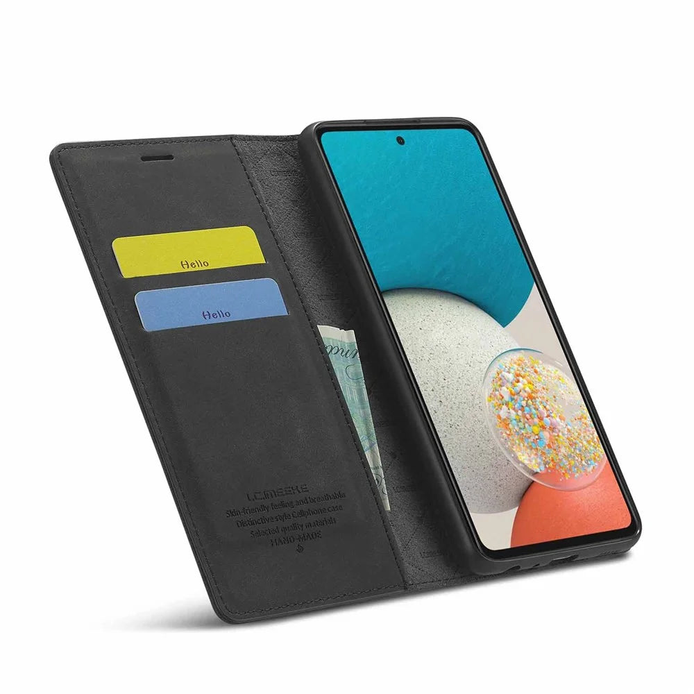 LC.IMEEKE Strong Magnetic Auto Closing PU Leather + TPU Stand Wallet Phone Case Phone Shell for Samsung Galaxy A53 5G - Black - 4