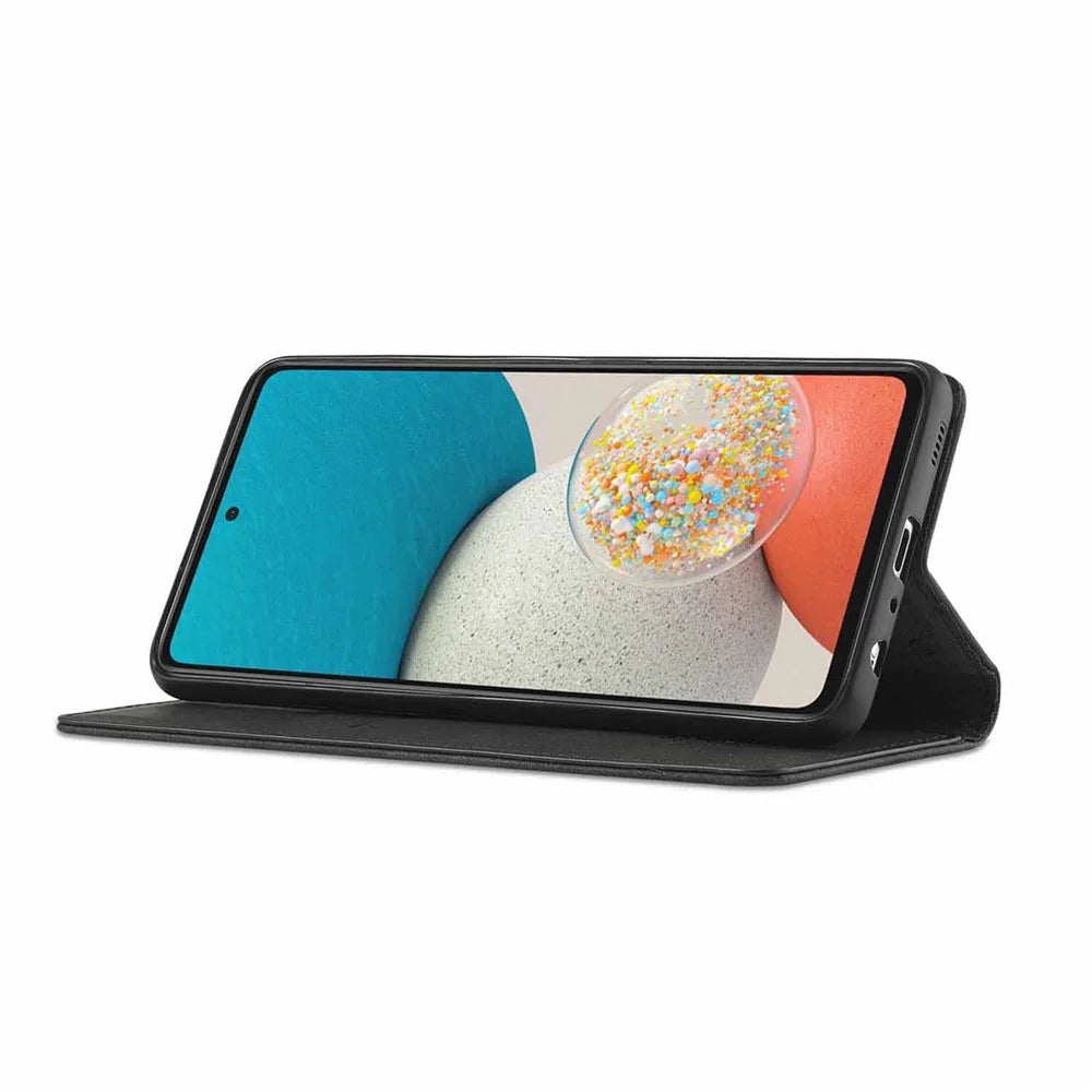 LC.IMEEKE Strong Magnetic Auto Closing PU Leather + TPU Stand Wallet Phone Case Phone Shell for Samsung Galaxy A53 5G - Black - 5