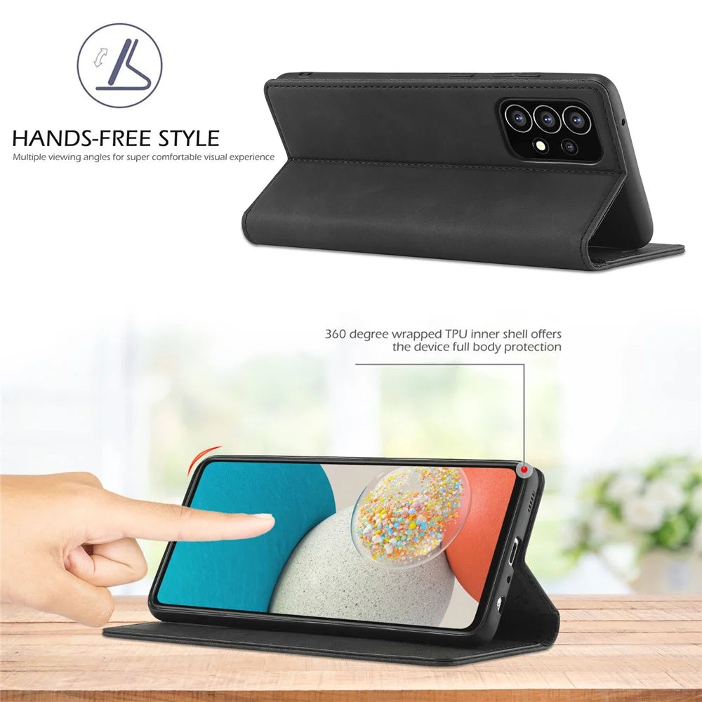 LC.IMEEKE Strong Magnetic Auto Closing PU Leather + TPU Stand Wallet Phone Case Phone Shell for Samsung Galaxy A53 5G - Black - 7
