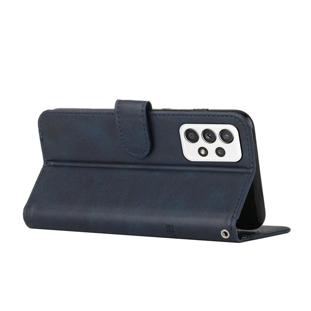 Stitching PU Leather Stand Wallet Phone Case Dual-sided Magnetic Clasp Cover for Samsung Galaxy A53 5G - Sapphire - 3