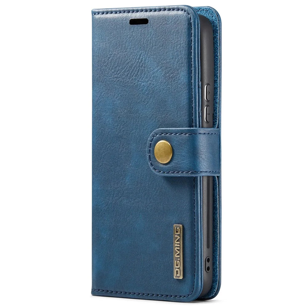 DG.MING Split Leather Wallet Full Protection Cover Shell Detachable 2-in-1 TPU Inner Phone Case for Samsung Galaxy S22+ 5G - Blue - 2