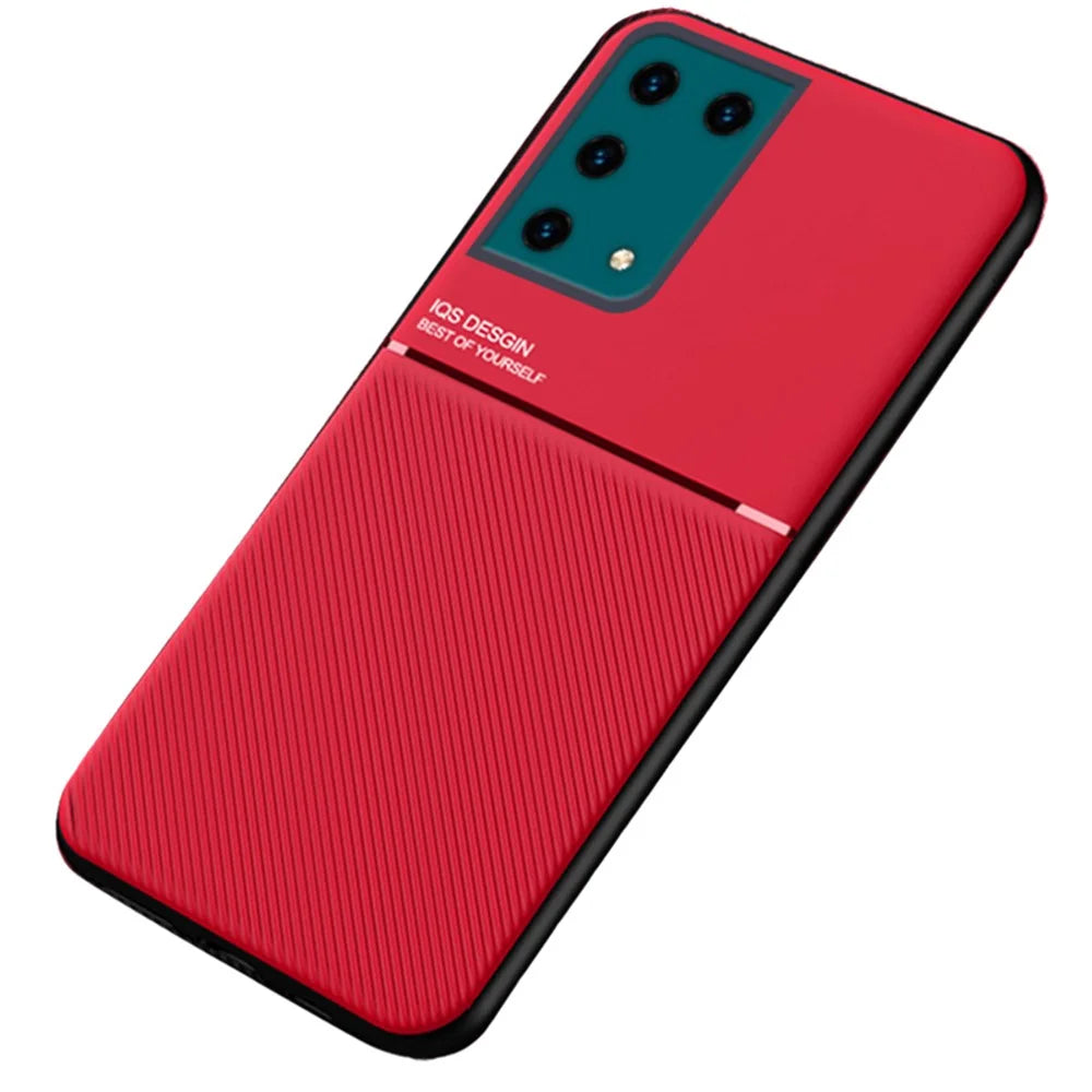 Anti-scratch Imprinting PU Leather + TPU Protective Cover with Built-in Metal Sheet for Samsung Galaxy S21 Ultra 5G - Red - 1