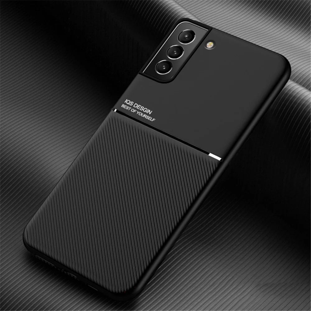 Built-in Magnetic Metal Sheet Mobile Phone Case TPU + PU Leather Shockproof Mobile Phone Covering for Samsung Galaxy S22+ 5G - Black - 2