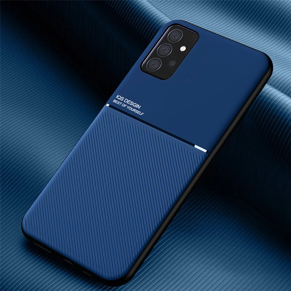 For Samsung Galaxy A72 4G/5G Textured Anti-scratch Light Slim TPU + PU Leather Phone Case Cover with Built-in Magnetic Metal Sheet - Blue - 2