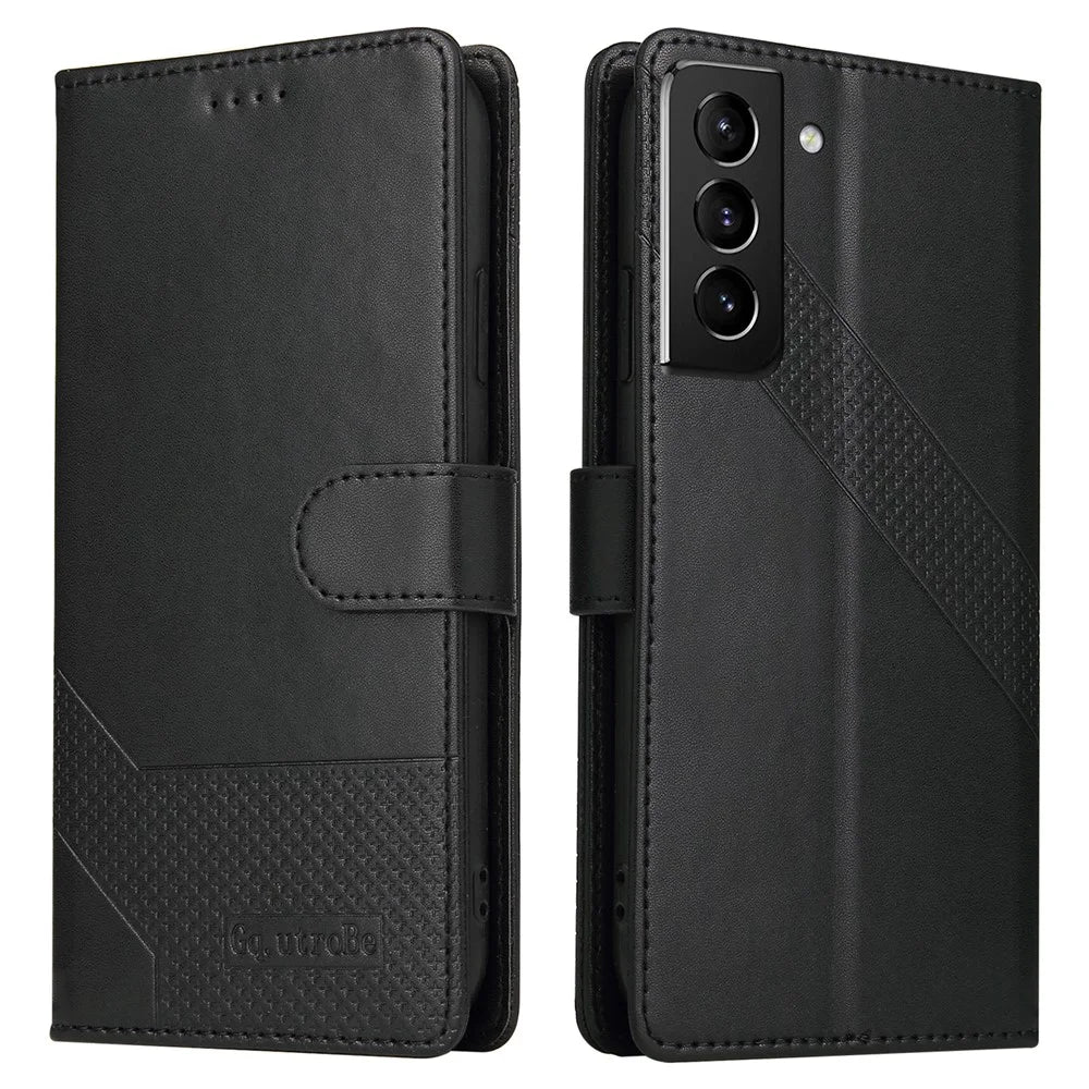 GQ.UTROBE 009 Series Splicing PU Leather  Folio Flip Case Stand Magnetic Closure Phone Cover with Wallet for Samsung Galaxy S22 5G - Black - 1