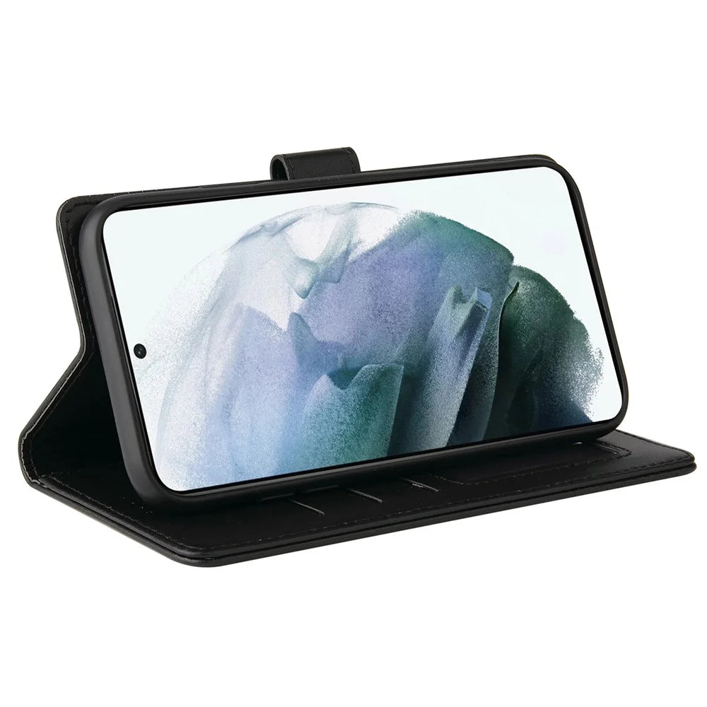 GQ.UTROBE 009 Series Splicing PU Leather  Folio Flip Case Stand Magnetic Closure Phone Cover with Wallet for Samsung Galaxy S22 5G - Black - 4