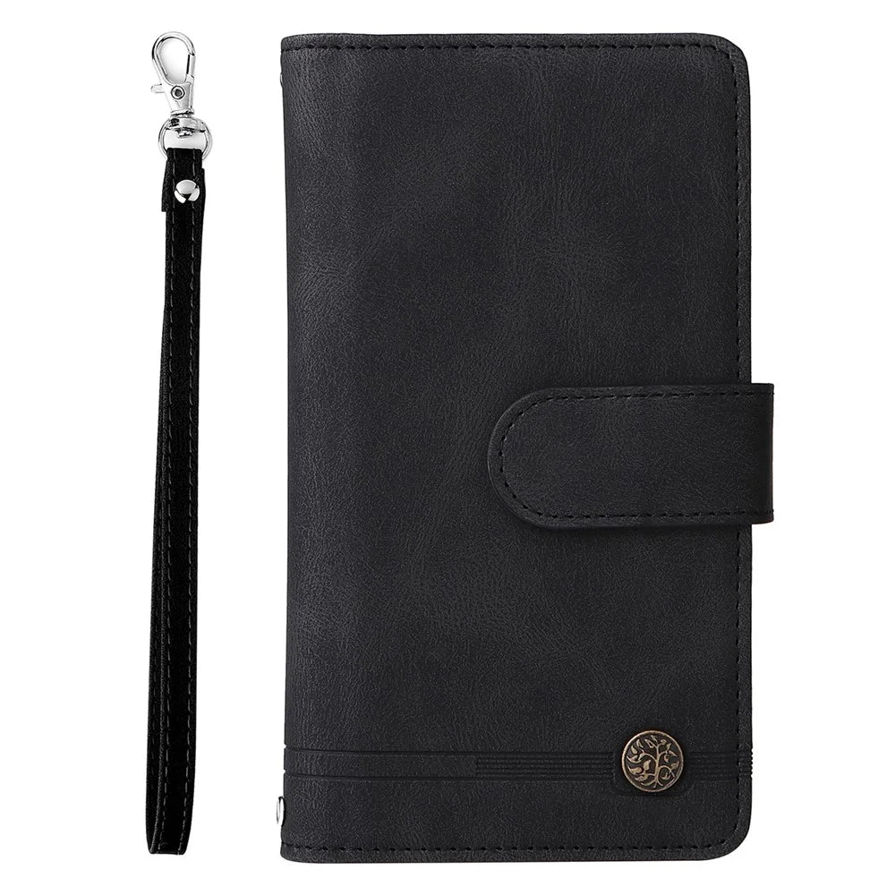 Scratch-proof Stripes Imprinted Skin-touch Wallet Stand Leather Cover Card Slots Phone Case with Zipper Pocket for Samsung Galaxy A52 4G/5G/A52s 5G - Black - 2