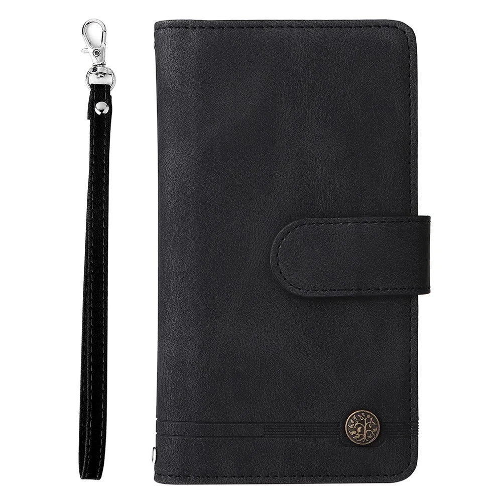Imprinting Stripes Zipper Pocket Phone Case Multiple Card Slots Stand Leather Shell for Samsung Galaxy A03 (164.2mm) - Black - 2