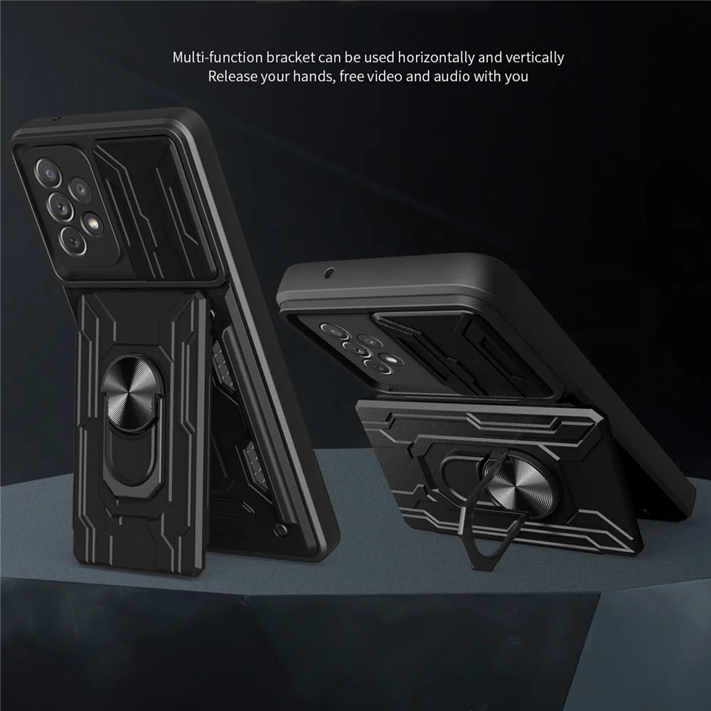 Kickstand Camera Cover Slide Anti-Scratch Protective Hard PC Soft TPU Case with Card Holder Slot for Samsung Galaxy A53 5G - Black - 2