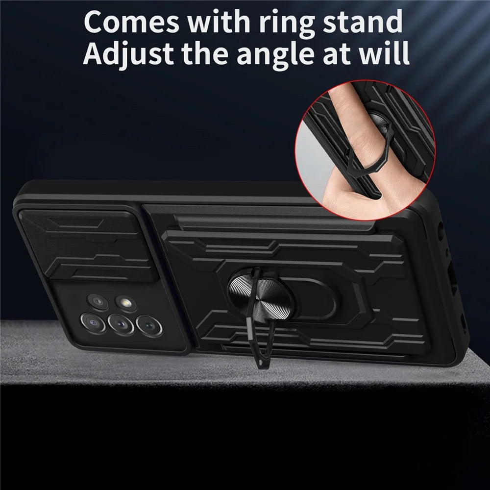 Kickstand Camera Cover Slide Anti-Scratch Protective Hard PC Soft TPU Case with Card Holder Slot for Samsung Galaxy A53 5G - Black - 3