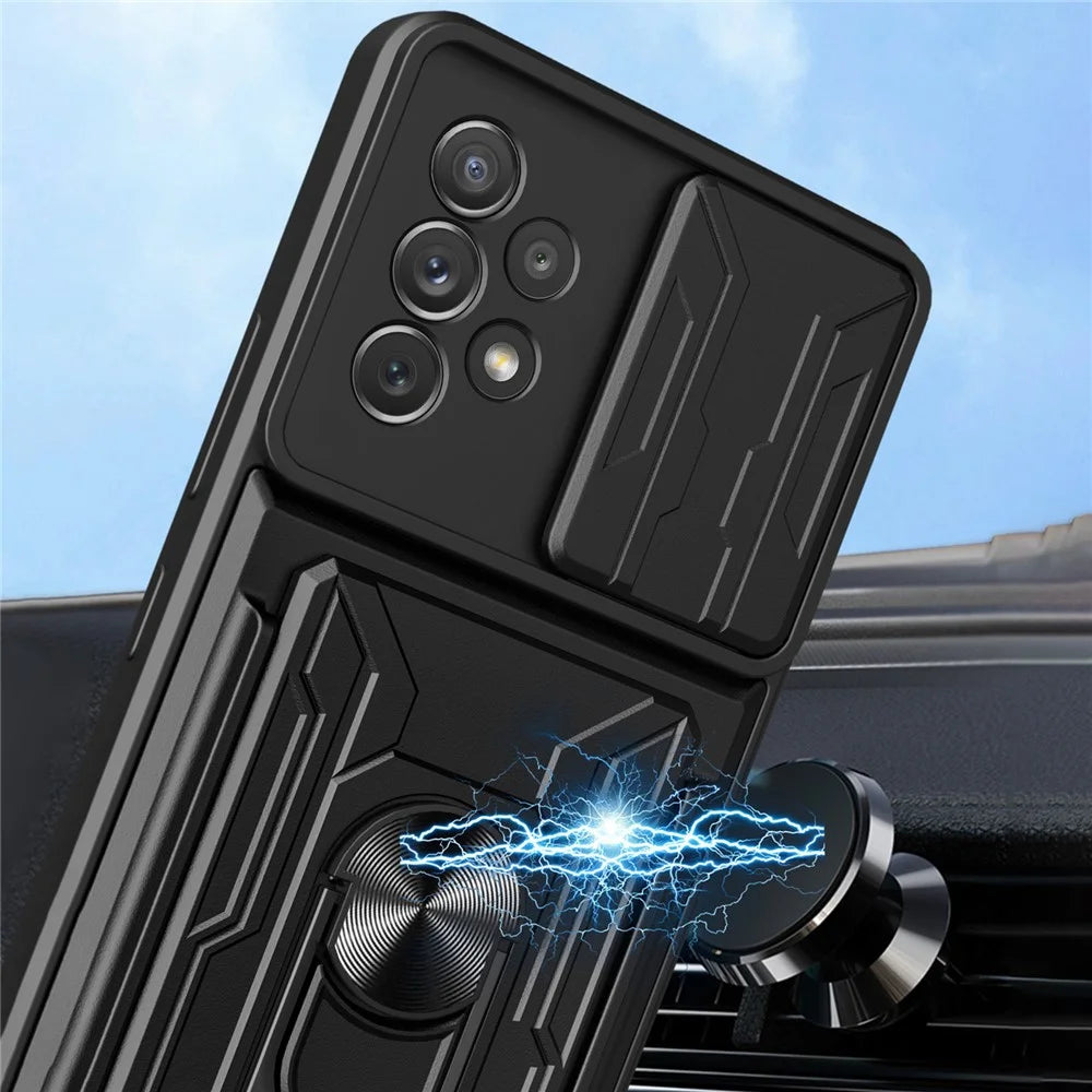 Kickstand Camera Cover Slide Anti-Scratch Protective Hard PC Soft TPU Case with Card Holder Slot for Samsung Galaxy A53 5G - Black - 5