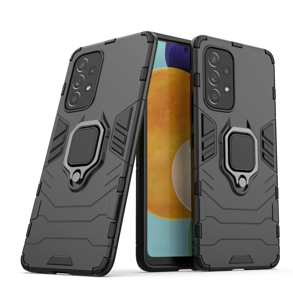 Ring Kickstand Hard PC + Soft TPU Heavy Duty Shockproof Defender Phone Case for Samsung Galaxy A53 5G - Black - 4