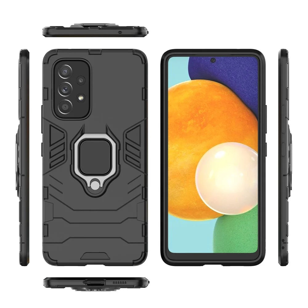 Ring Kickstand Hard PC + Soft TPU Heavy Duty Shockproof Defender Phone Case for Samsung Galaxy A53 5G - Black - 5