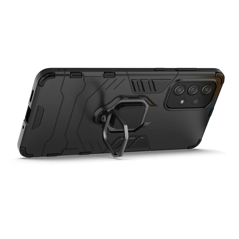 For Samsung Galaxy A73 5G Ring Holder Kickstand PC + TPU Dual Layer Shock Absorption Protective Cover - Black - 2