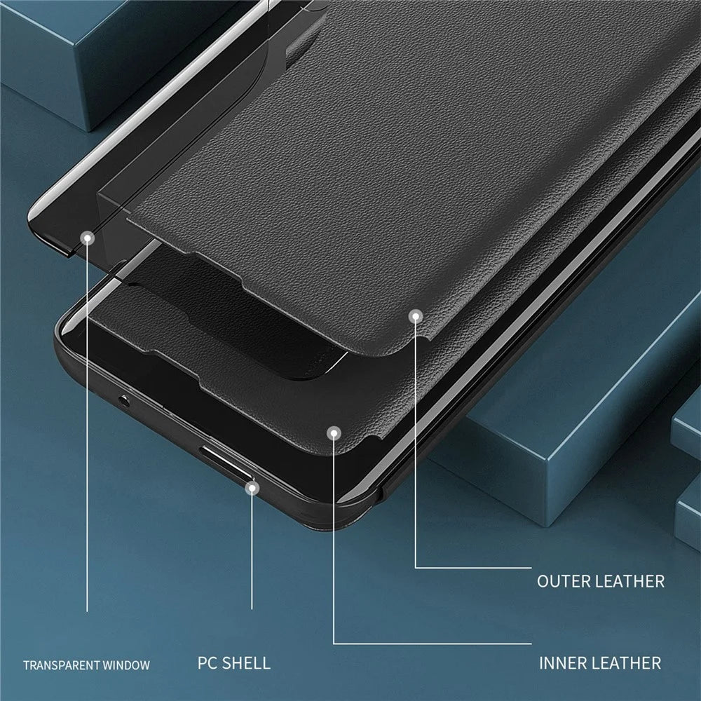 Case View Window PU Leather Stand Cover for Samsung Galaxy A73 5G - Black - 2
